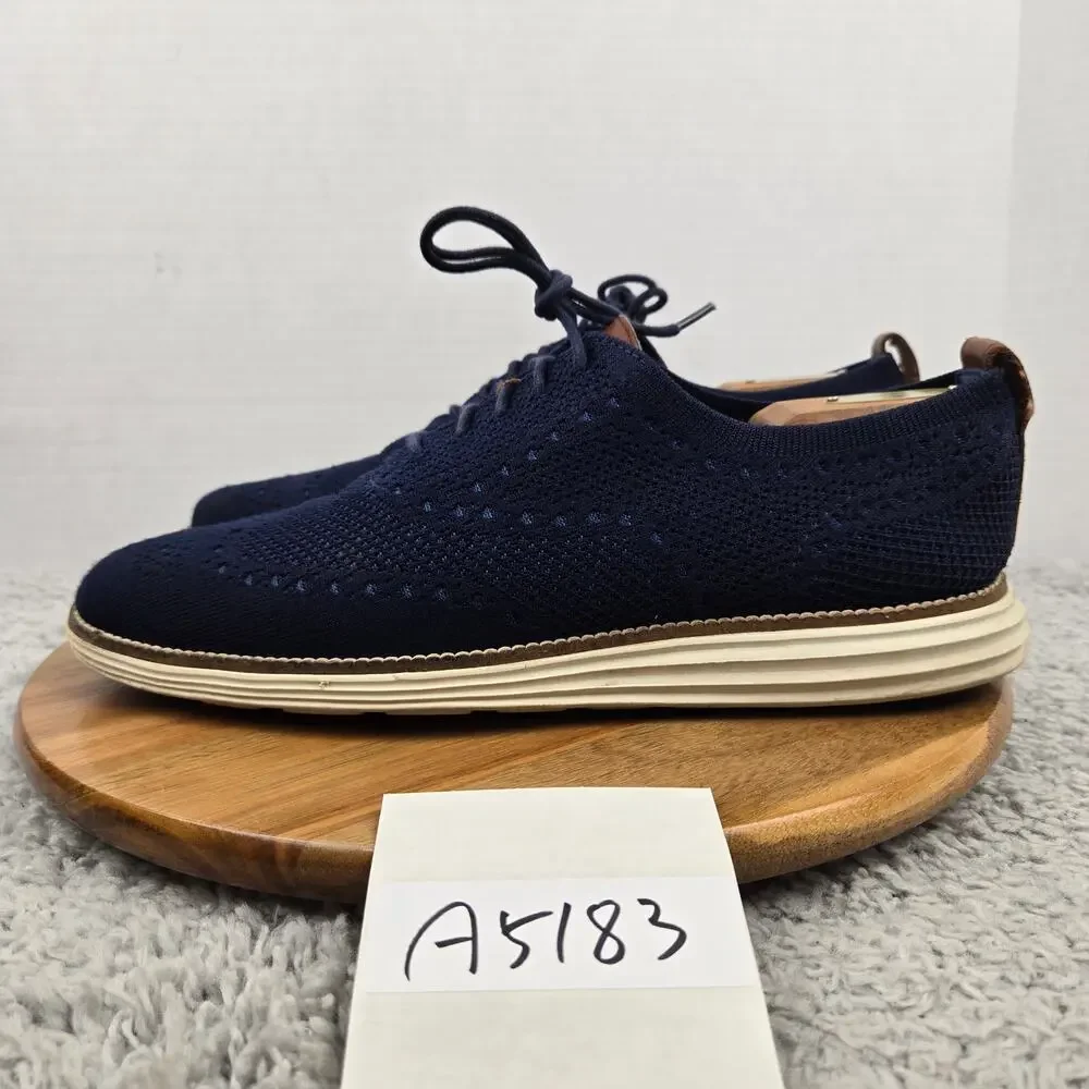 Cole Haan Mens 10M OriginalGrand Wingtip Navy Ivory Stitchlite Oxford Sneaker